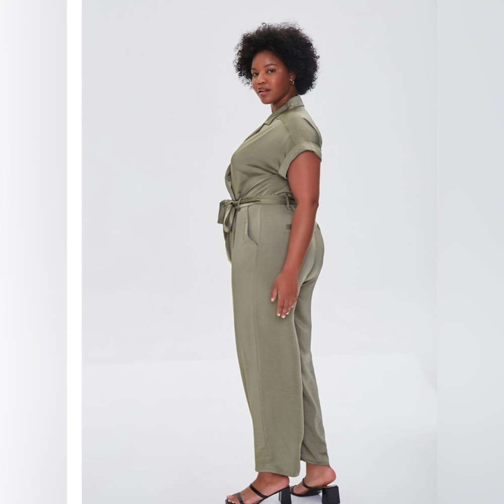 Plus Size Satin Surplice Jumpsuit